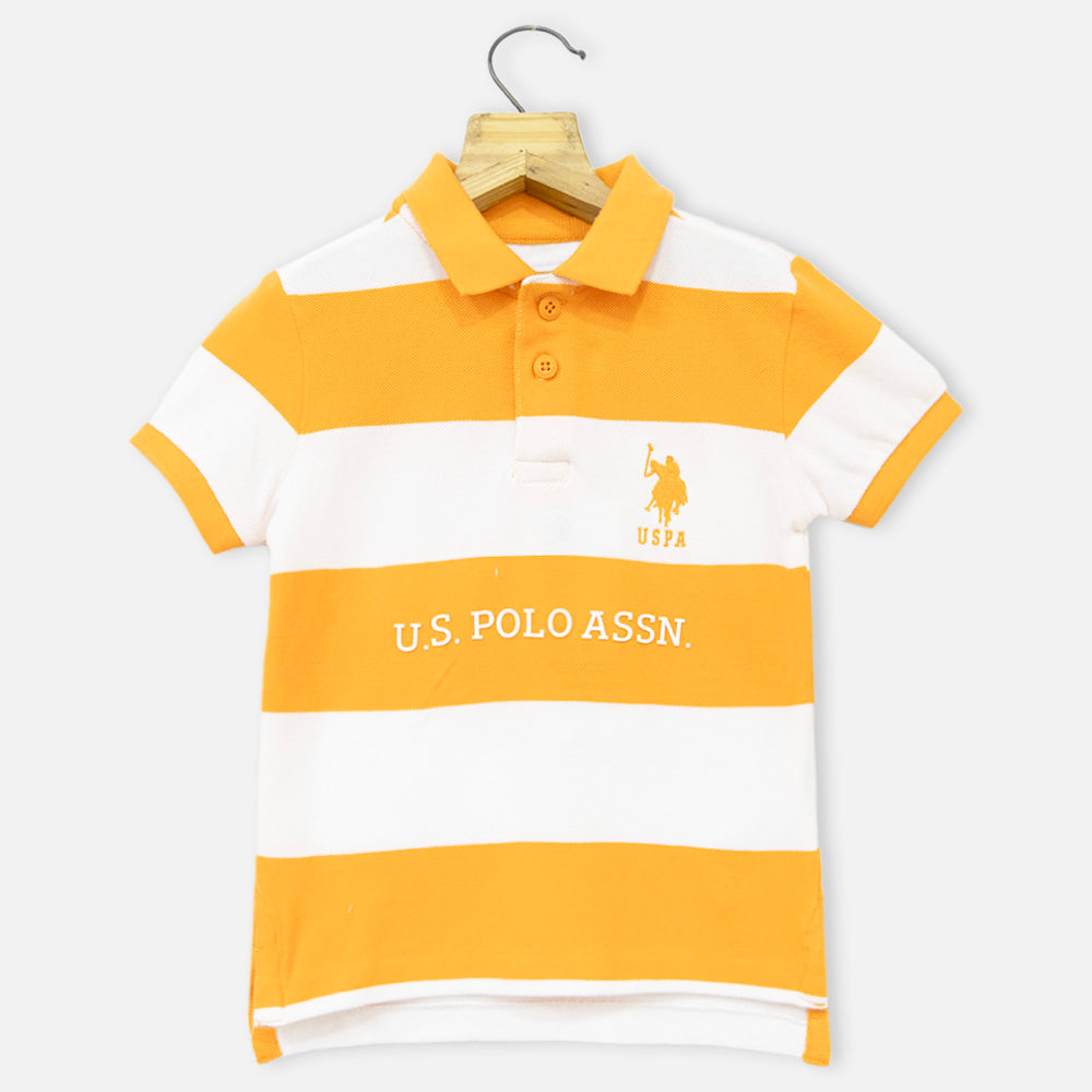 Yellow Regular Striped Polo T-Shirt