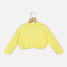 Load image into Gallery viewer, Yellow Graphic Printed Full Sleeves Crop Top
