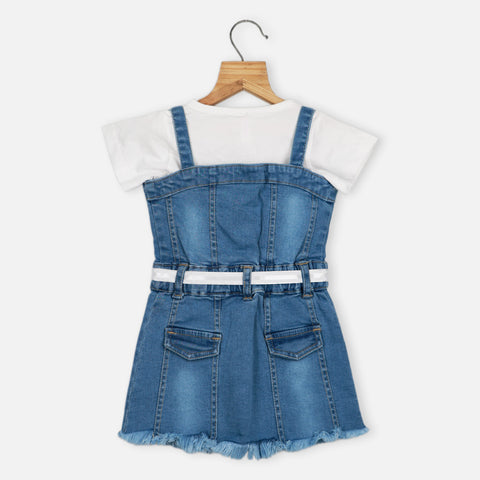 Blue Denim Dungaree With White Half Sleeves T-Shirt