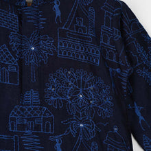 Load image into Gallery viewer, Thread Embroidered Kurta With Pajama- Blue,Yellow &amp; Black

