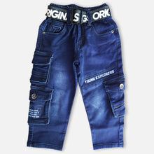 Load image into Gallery viewer, Blue Elasticated Waist Denim Pants With Belt
