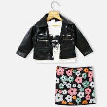 Load image into Gallery viewer, Peach &amp; Black Leather Jacket With Crop Top &amp; Sequins Skirt
