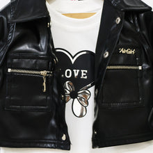 Load image into Gallery viewer, Peach &amp; Black Leather Jacket With Crop Top &amp; Sequins Skirt
