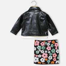 Load image into Gallery viewer, Peach &amp; Black Leather Jacket With Crop Top &amp; Sequins Skirt
