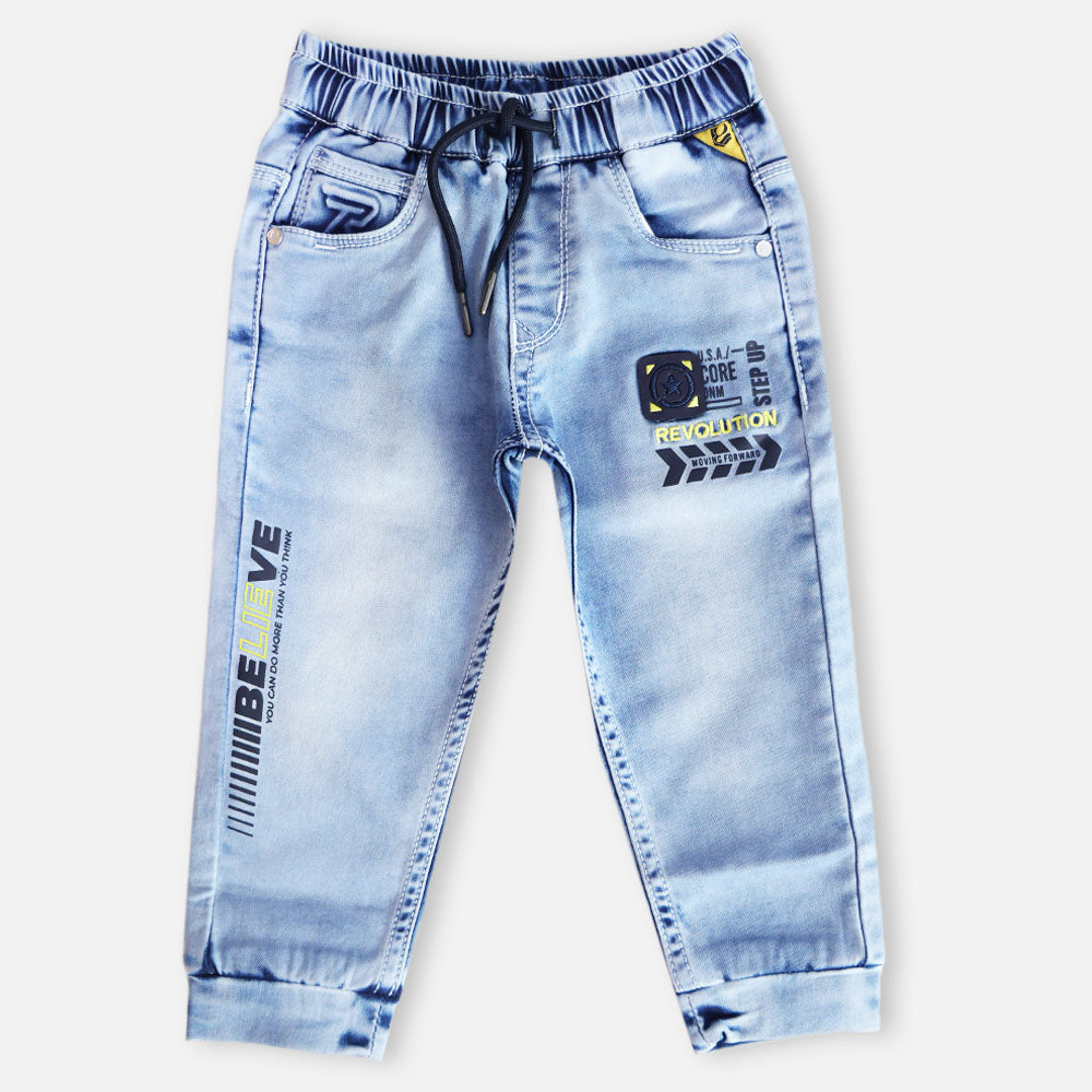 Blue Elasticated Waist Denim Jeans Pants