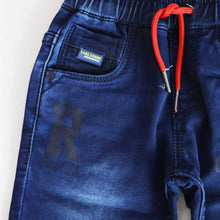 Load image into Gallery viewer, Blue Typographic Printed Denim Jeans Pant
