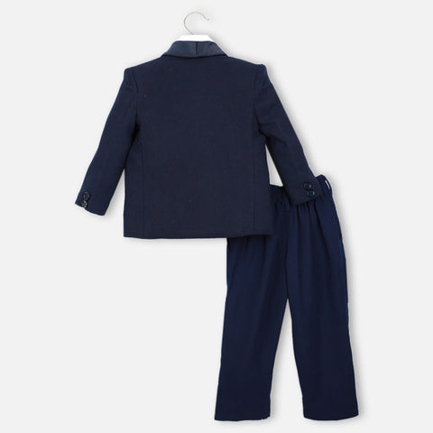 Navy Blue Waistcoat Set With White Shirt And Pants