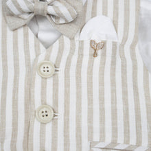 Load image into Gallery viewer, White Shirt With Beige Striped Waistcoat And Pant Set
