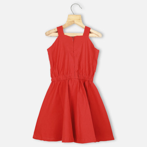 Red Layered Yoke Sleeveless Dress