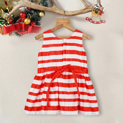 Red Striped With Christmas Theme Sleeveless Dress