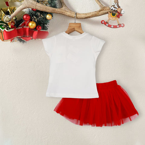 White My First Christmas T-Shirt With Red Net Skirt