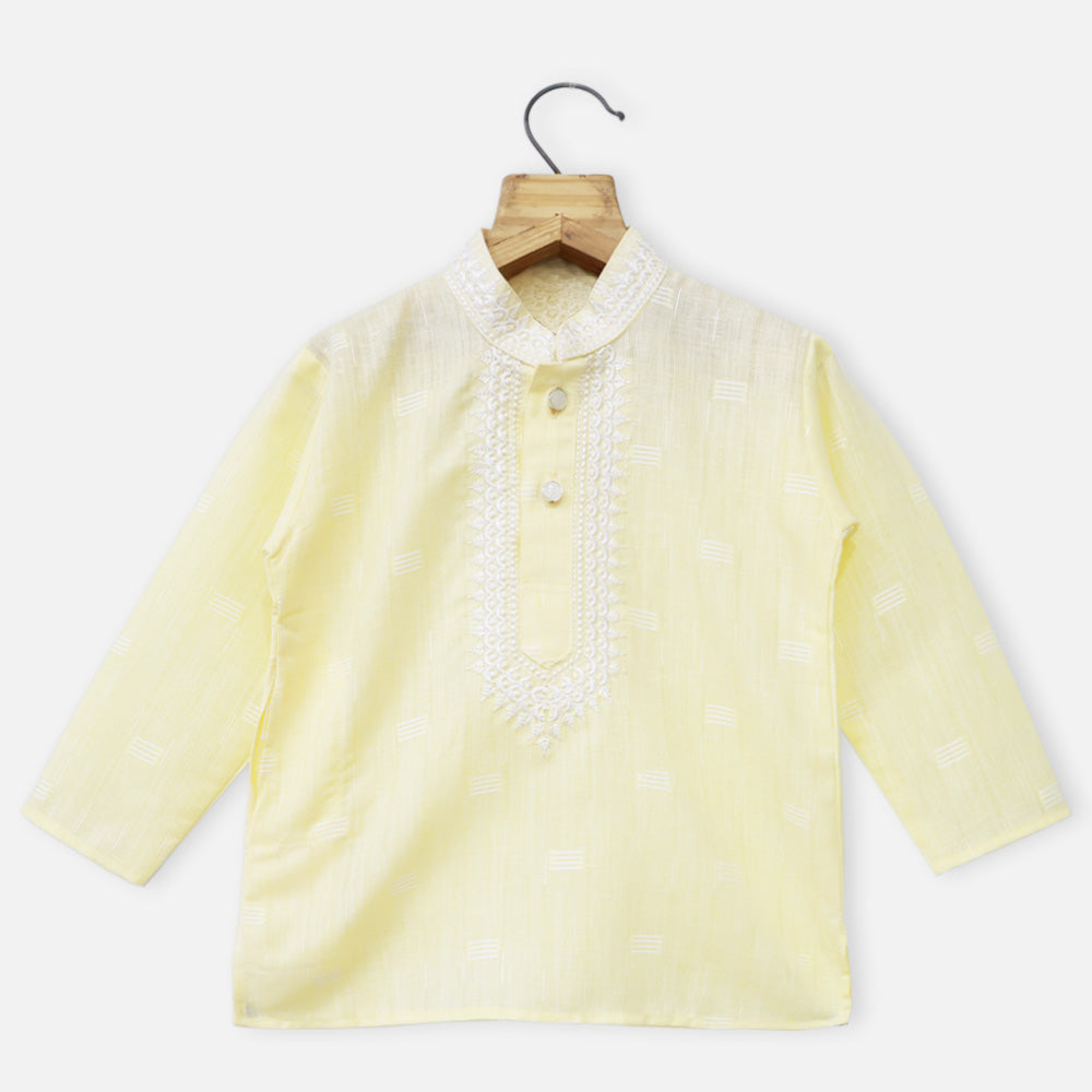 Yellow & Blue Embroidered Kurta With White Pajama