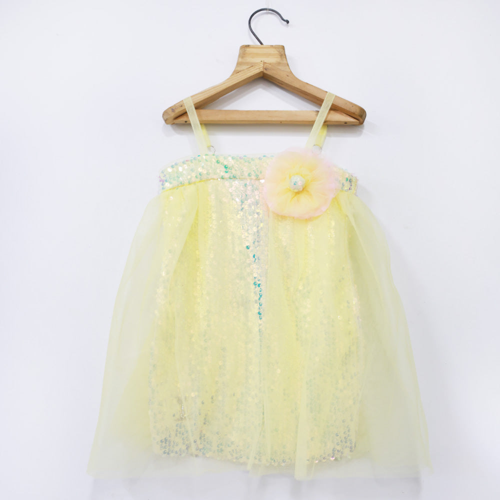 Yellow Sequins Embellished Party Dress