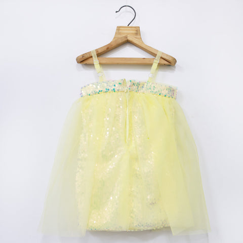 Yellow Sequins Embellished Party Dress