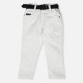 Regular Mid Rise Pant With Belt- Navy Blue & White