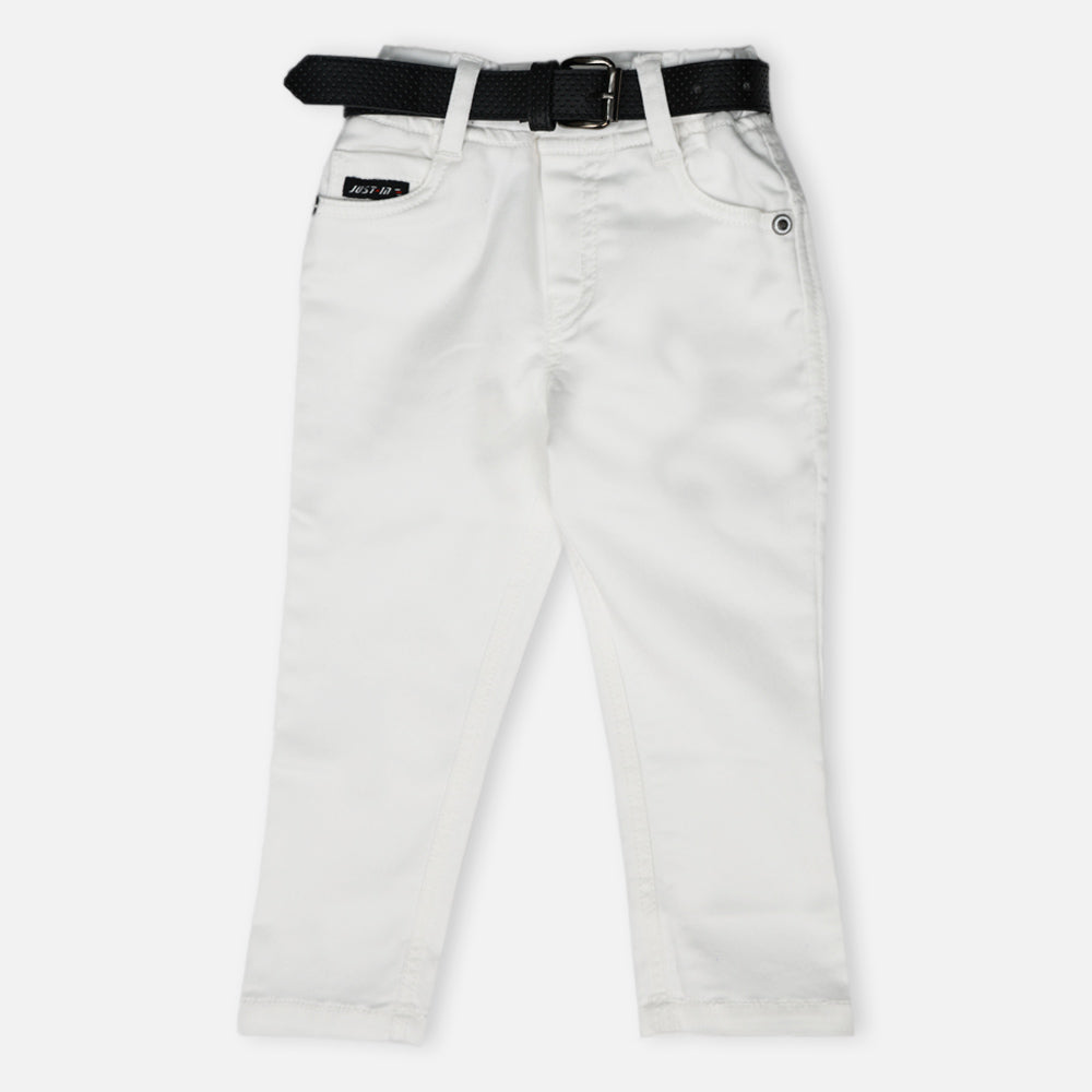 Regular Mid Rise Pant With Belt- Navy Blue & White