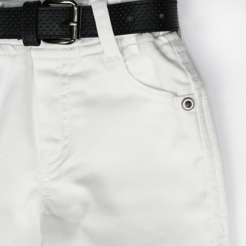 Regular Mid Rise Pant With Belt- Navy Blue & White