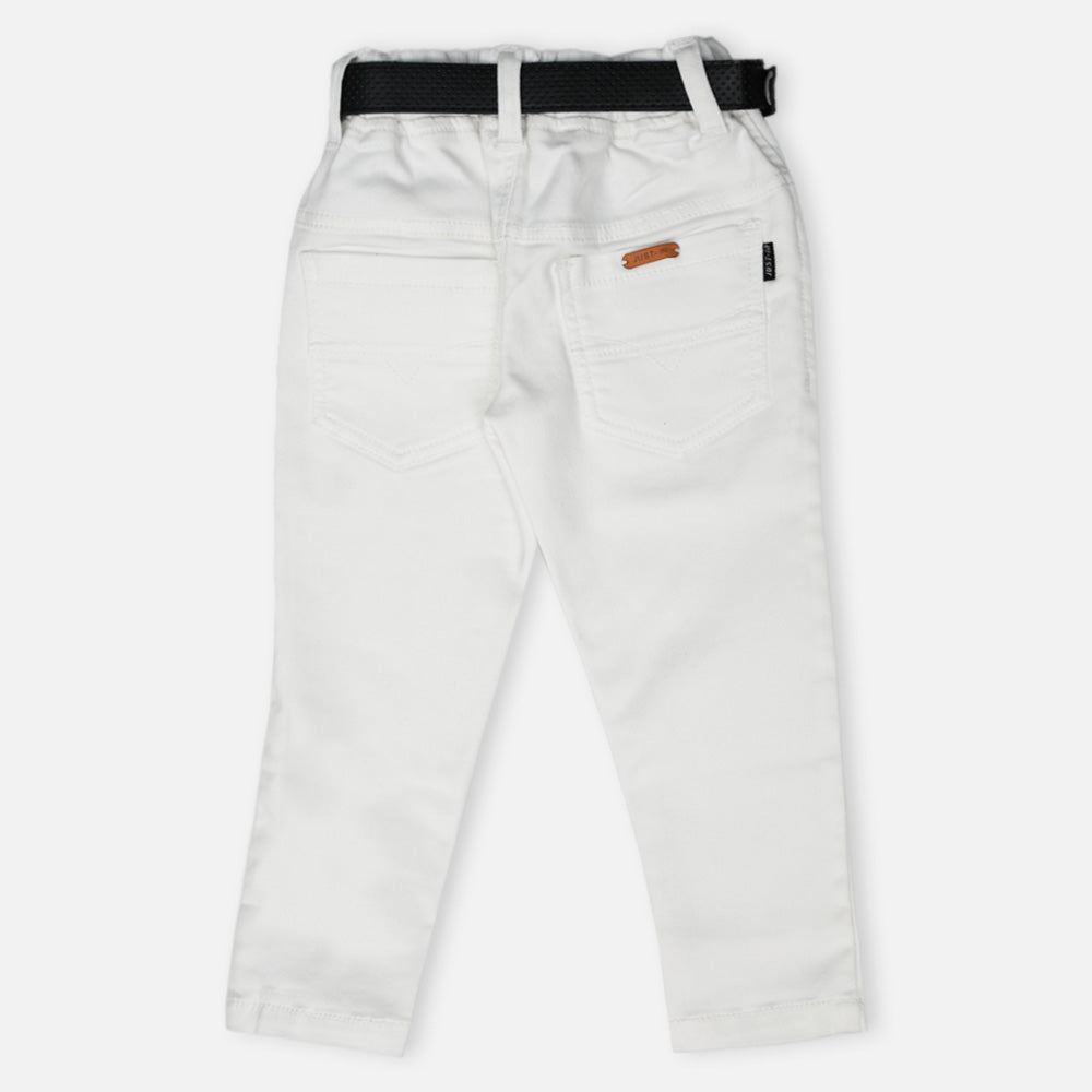 Regular Mid Rise Pant With Belt- Navy Blue & White