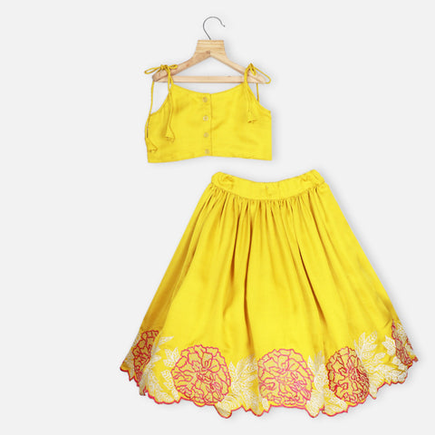 Yellow Floral Embroidered Lehenga Set