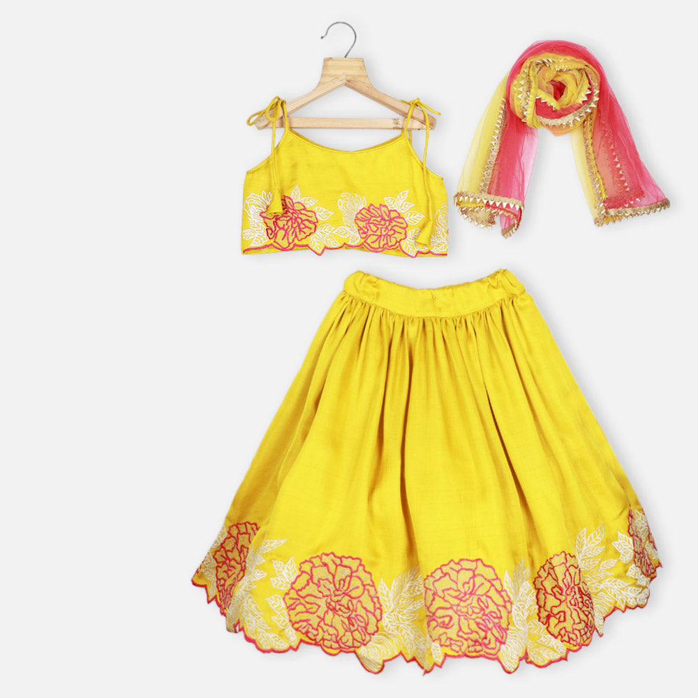 Yellow Floral Embroidered Lehenga Set