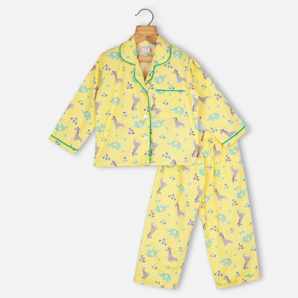 Yellow Elephant Theme Full Sleeves Night Suit