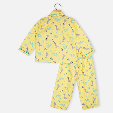 Yellow Elephant Theme Full Sleeves Night Suit