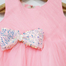 Load image into Gallery viewer, Pink Sequins Bow Embellished Party Frock With Booties
