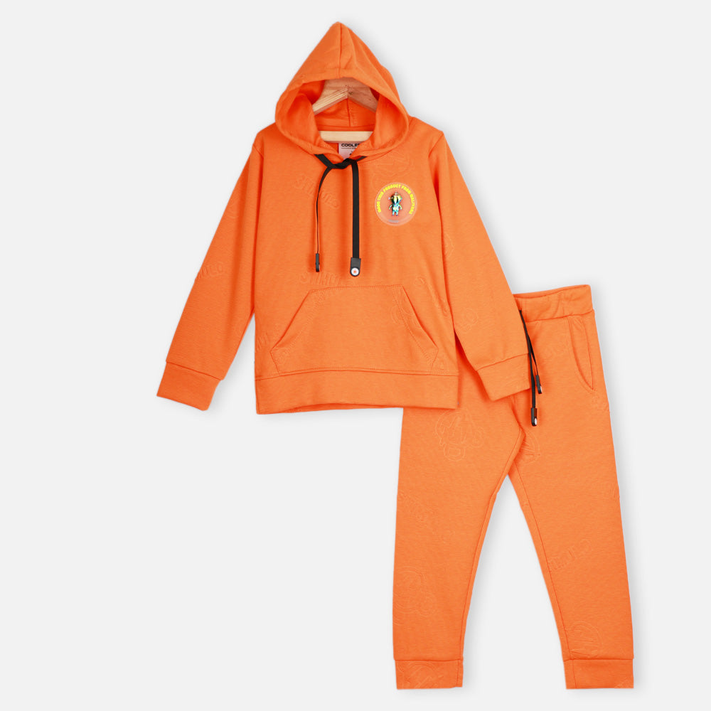 Orange Full Sleeves Hooded T-Shirt With Joggers