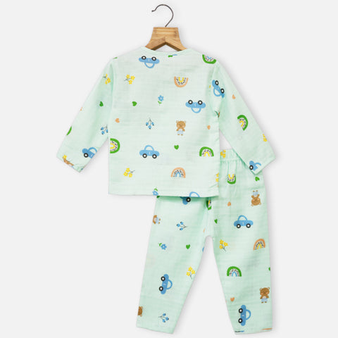 Mint Vehicle Theme Full Sleeves Muslin Night Suit