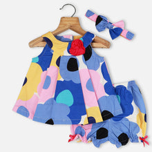 Load image into Gallery viewer, Blue &amp; Pink Pleated Dress With Bloomer &amp; Headband
