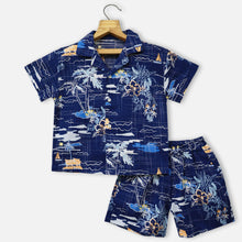 Load image into Gallery viewer, Navy Blue Beach Theme Shirt With Shorts Cotton Co-Ord Set
