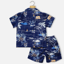 Load image into Gallery viewer, Navy Blue Beach Theme Shirt With Shorts Cotton Co-Ord Set
