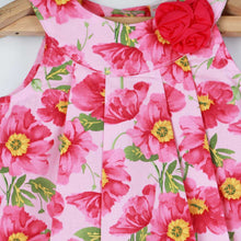 Load image into Gallery viewer, Pink Floral Printed Pleated Dress With Bloomer &amp; Headband
