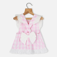 Load image into Gallery viewer, Pink Checked Printed Cross Back Dress With Bloomer
