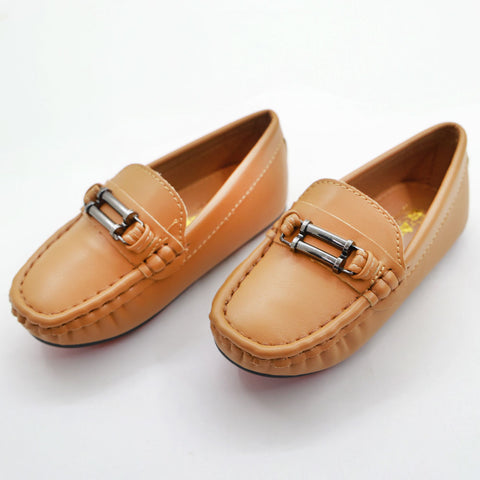 Tan Slip On Loafers With Metal Buckle