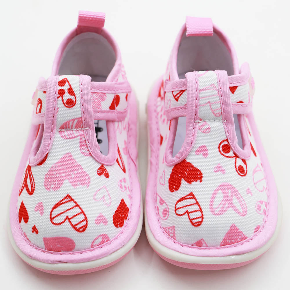 Pink Heart Printed Velcro Strap Casual Shoes With Chu Chu Music Sound