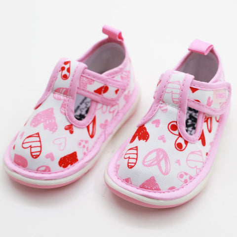 Pink Heart Printed Velcro Strap Casual Shoes With Chu Chu Music Sound