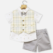 Load image into Gallery viewer, Yellow Checked Waistcoat With White Shirt &amp; Grey Shorts
