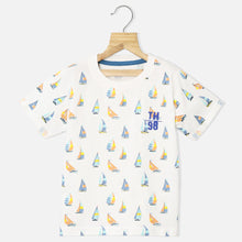 Load image into Gallery viewer, White Boat Theme Half Sleeves T-Shirt With Shorts Co-Ord Set
