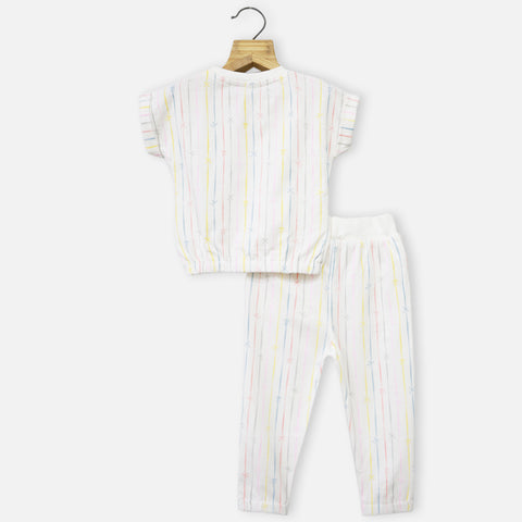 White Striped Crop Top With Joggers Co-Ord Set