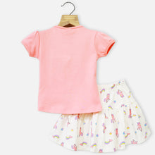 Load image into Gallery viewer, Peach Unicorn Embroidered Top With White Skirt
