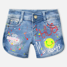 Load image into Gallery viewer, Blue Front Painted Denim Shorts
