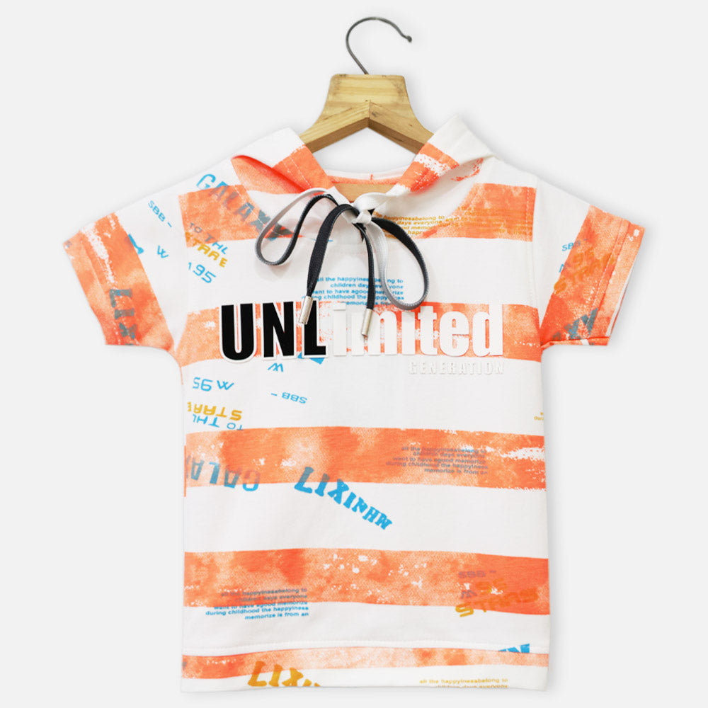 Orange Striped Hooded T-Shirt