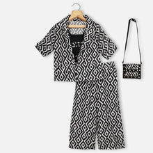 Load image into Gallery viewer, Black Aztec Blazer With Smocked Crop Top &amp; Palazzo Pants Co-Ord Set
