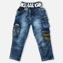 Load image into Gallery viewer, Blue Cargo Denim Pant With Belt
