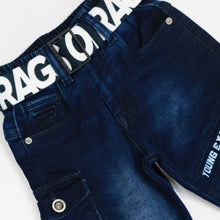 Load image into Gallery viewer, Navy Blue Cargo Denim Pant With Belt
