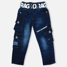 Load image into Gallery viewer, Navy Blue Cargo Denim Pant With Belt
