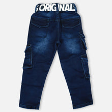 Load image into Gallery viewer, Navy Blue Cargo Denim Pant With Belt
