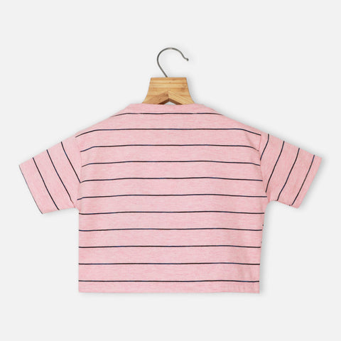 Pink Striped Half Sleeves Top