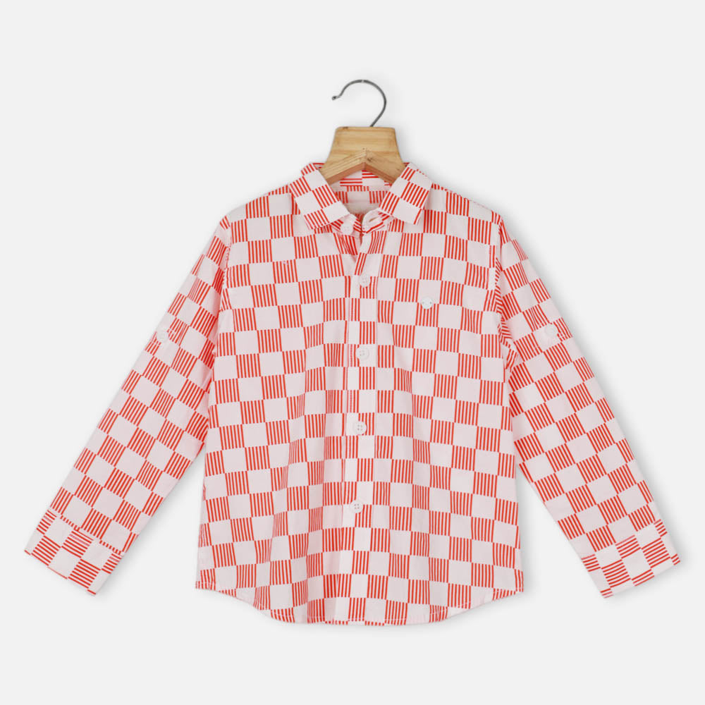 Red Checked Printed Full Sleeves Shirt
